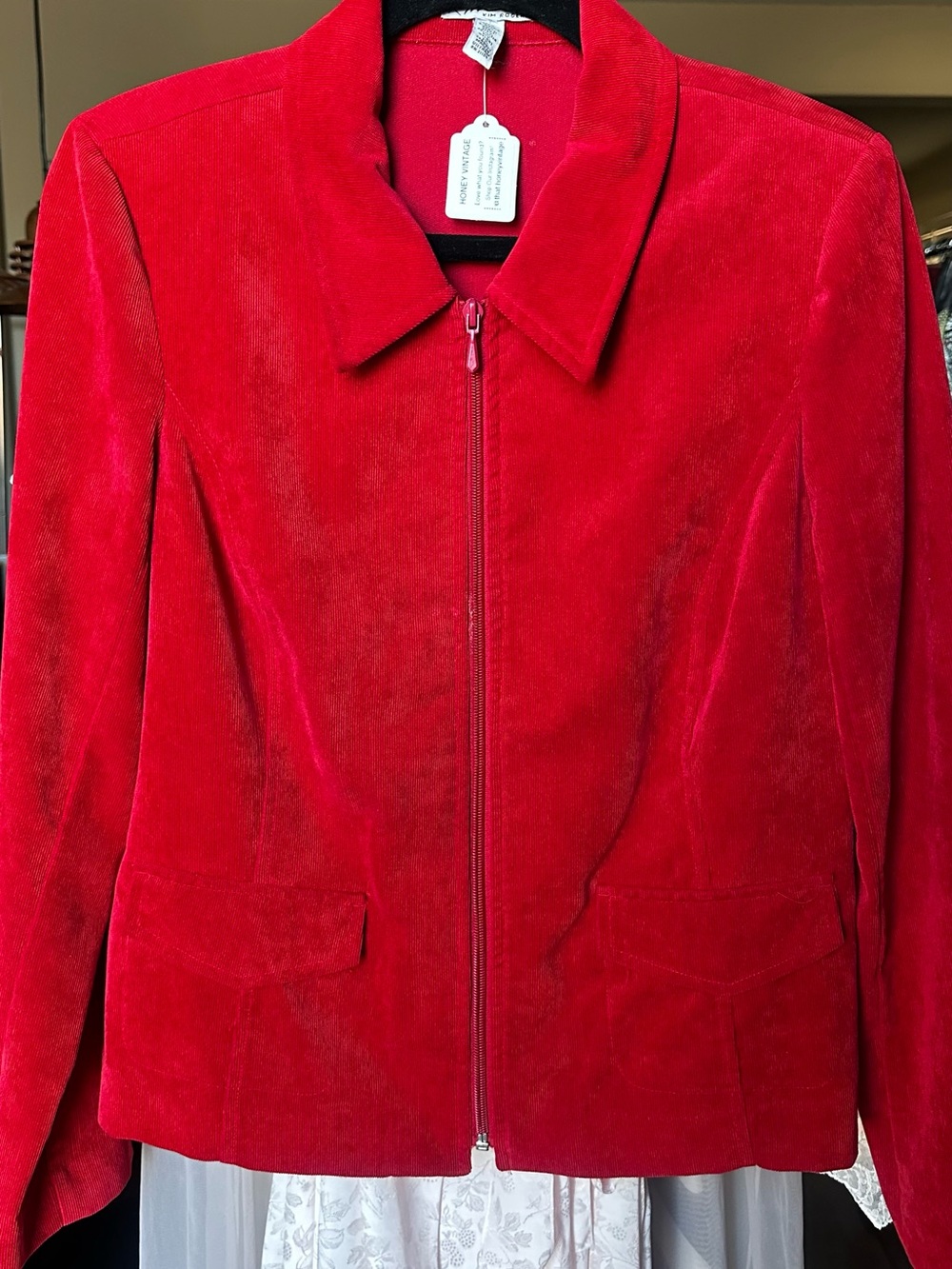 1990sRed Women's Zip-Front Corduroy Jacket Size 10